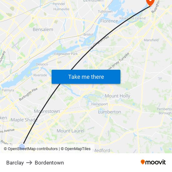 Barclay to Bordentown map