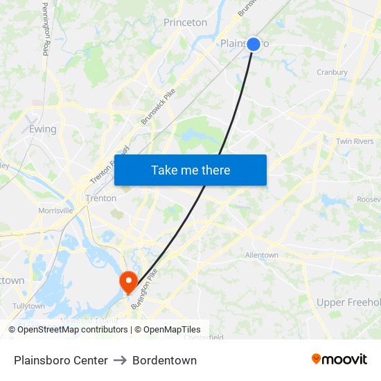 Plainsboro Center to Bordentown map
