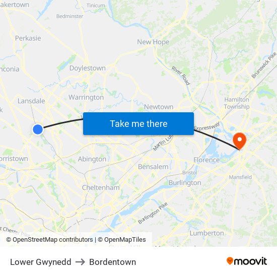 Lower Gwynedd to Bordentown map