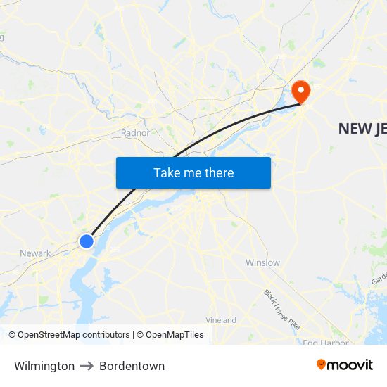 Wilmington to Bordentown map