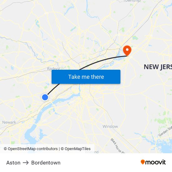 Aston to Bordentown map