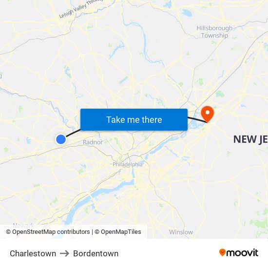 Charlestown to Bordentown map