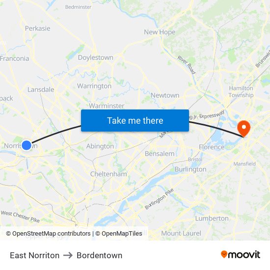 East Norriton to Bordentown map