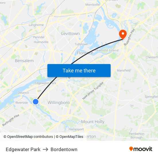 Edgewater Park to Bordentown map
