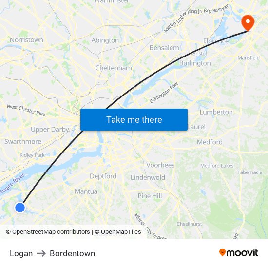 Logan to Bordentown map