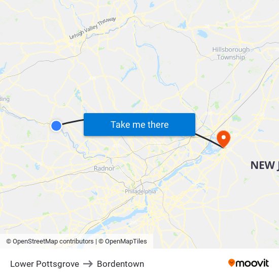 Lower Pottsgrove to Bordentown map