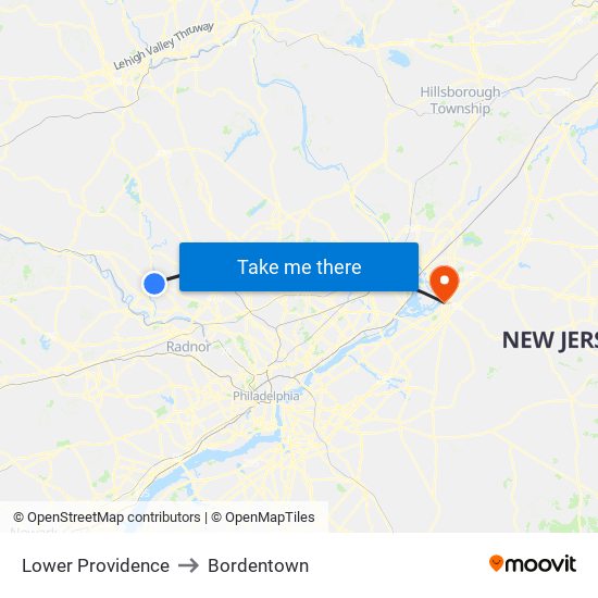 Lower Providence to Bordentown map