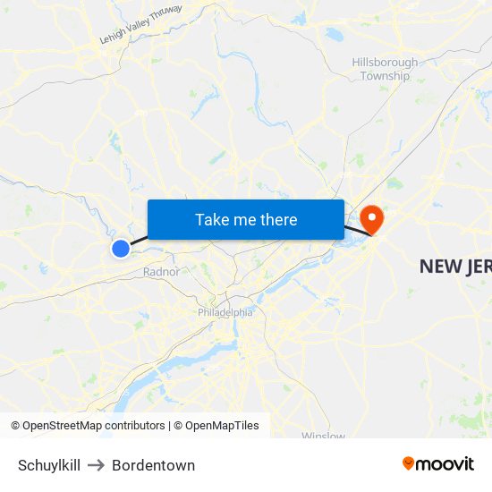 Schuylkill to Bordentown map