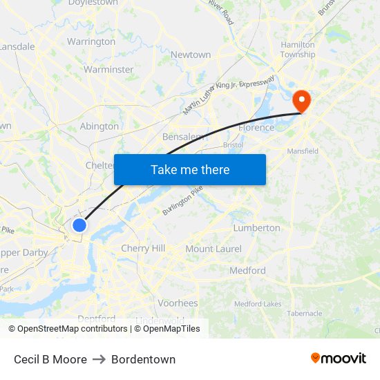 Cecil B Moore to Bordentown map