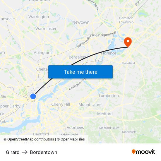 Girard to Bordentown map