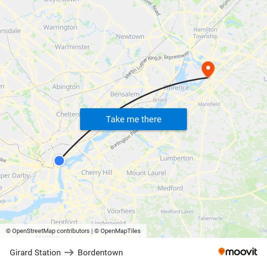 Girard Station to Bordentown map