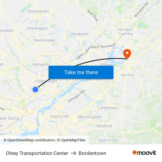 Olney Transportation Center to Bordentown map