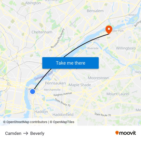 Camden to Beverly map