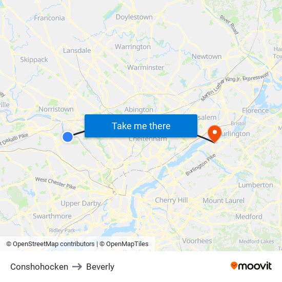 Conshohocken to Beverly map
