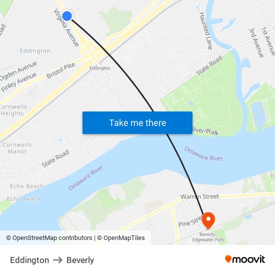 Eddington to Beverly map