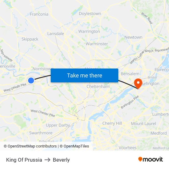 King Of Prussia to Beverly map