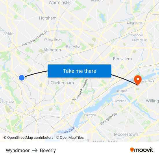 Wyndmoor to Beverly map