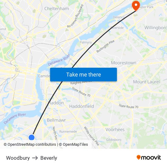 Woodbury to Beverly map