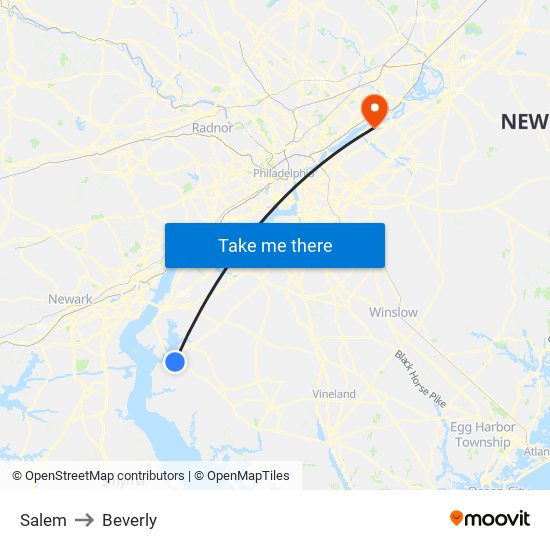 Salem to Beverly map