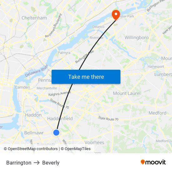 Barrington to Beverly map
