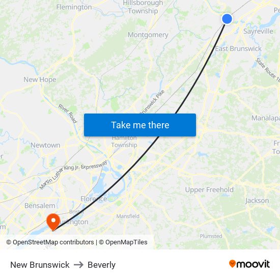 New Brunswick to Beverly map