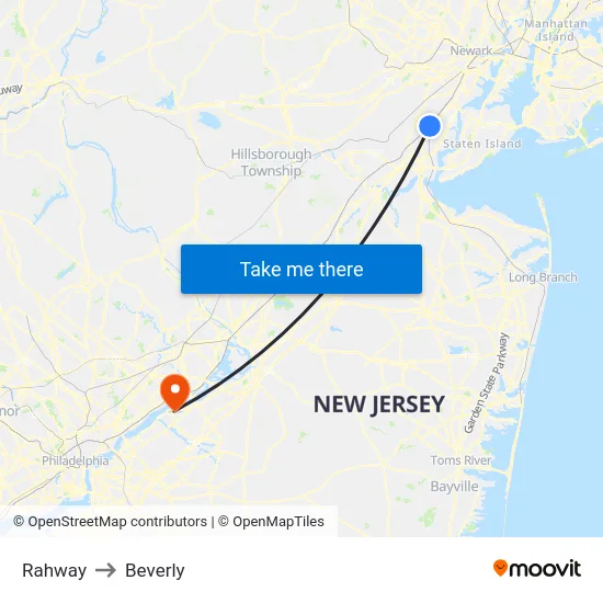 Rahway to Beverly map