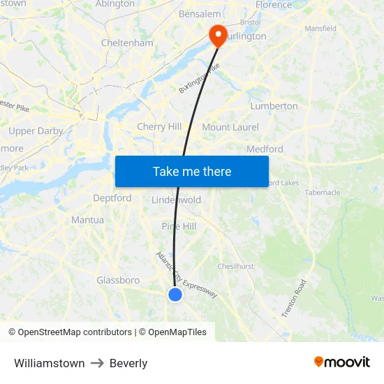 Williamstown to Beverly map
