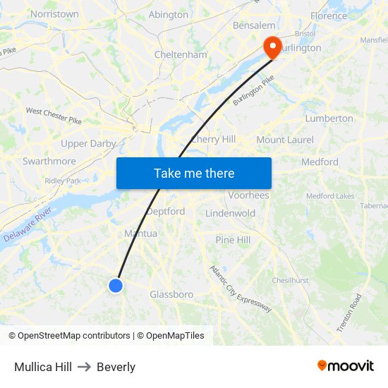 Mullica Hill to Beverly map