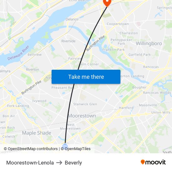 Moorestown-Lenola to Beverly map