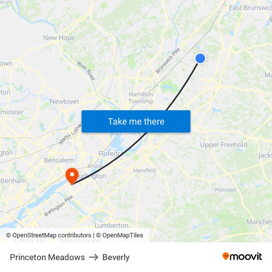 Princeton Meadows to Beverly map