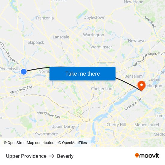Upper Providence to Beverly map