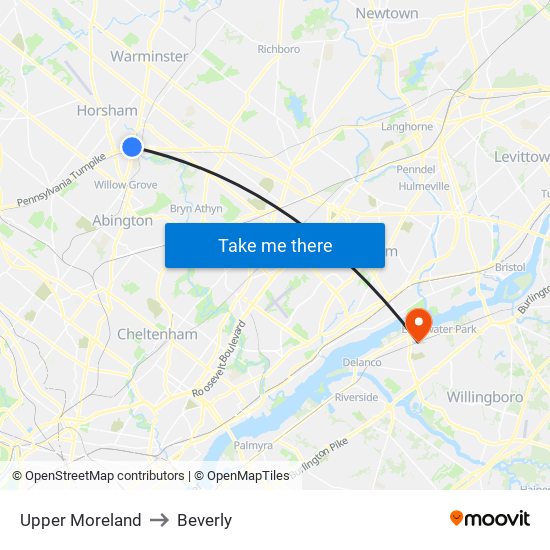 Upper Moreland to Beverly map