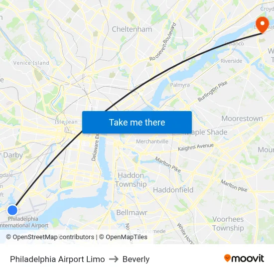 Philadelphia Airport Limo to Beverly map