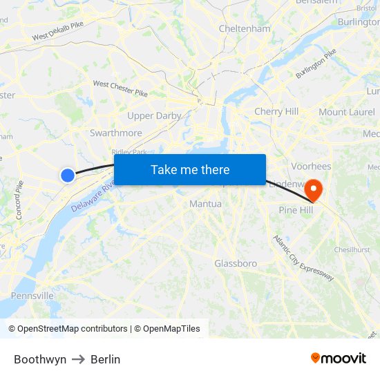Boothwyn to Berlin map