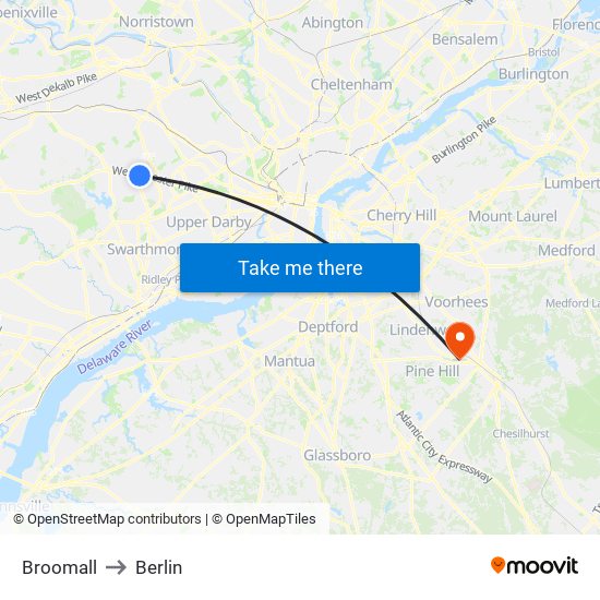 Broomall to Berlin map