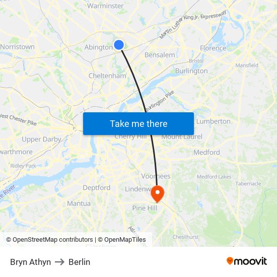 Bryn Athyn to Berlin map