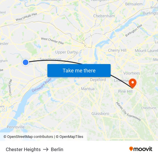 Chester Heights to Berlin map