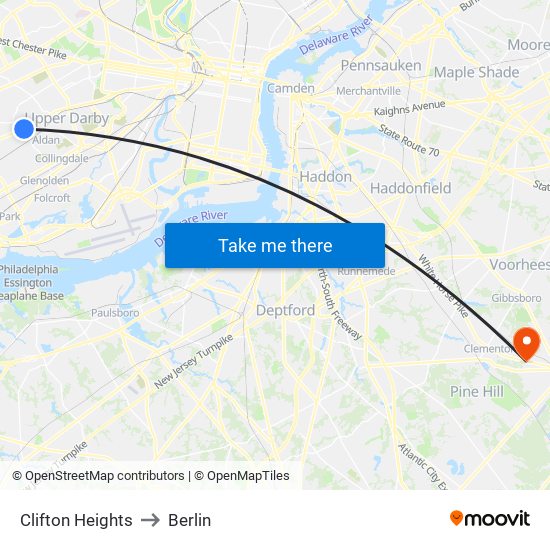 Clifton Heights to Berlin map
