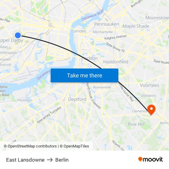 East Lansdowne to Berlin map