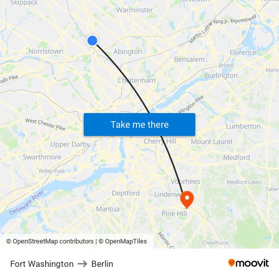 Fort Washington to Berlin map