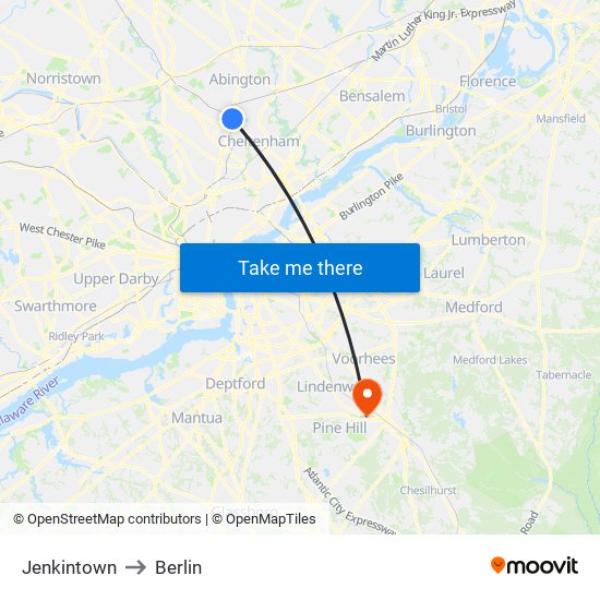 Jenkintown to Berlin map