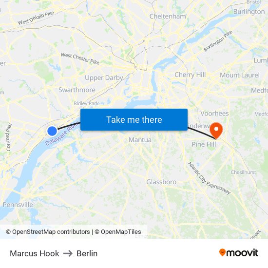 Marcus Hook to Berlin map