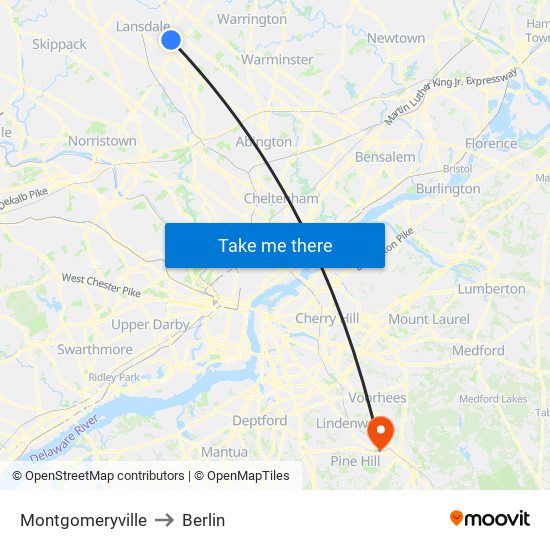 Montgomeryville to Berlin map
