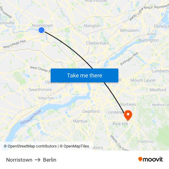 Norristown to Berlin map