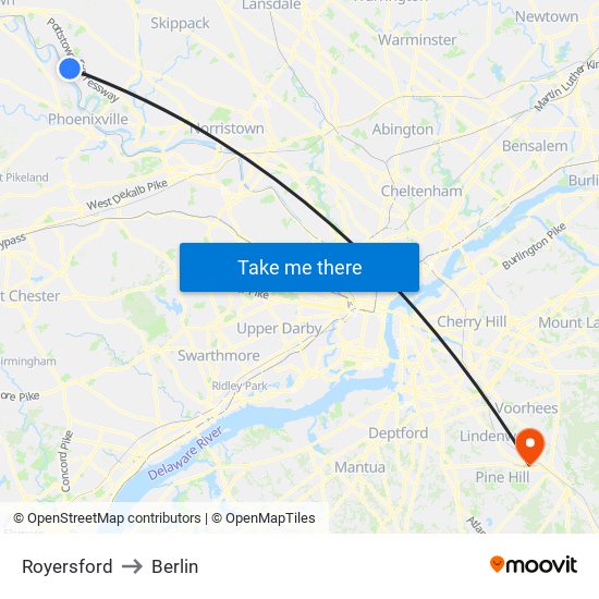 Royersford to Berlin map