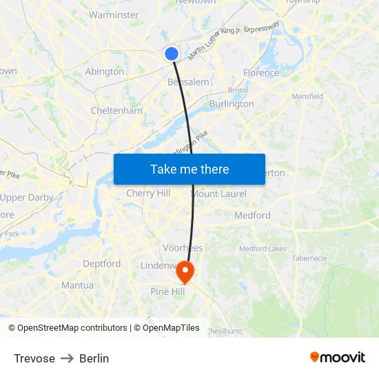 Trevose to Berlin map