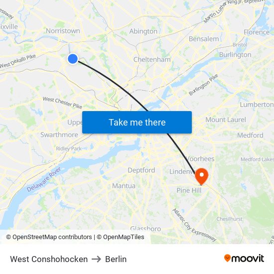 West Conshohocken to Berlin map