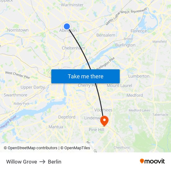 Willow Grove to Berlin map