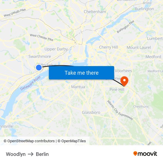 Woodlyn to Berlin map