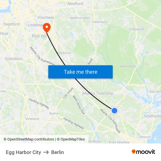 Egg Harbor City to Berlin map